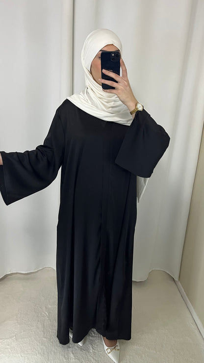 Abaya satinée à poche Noir