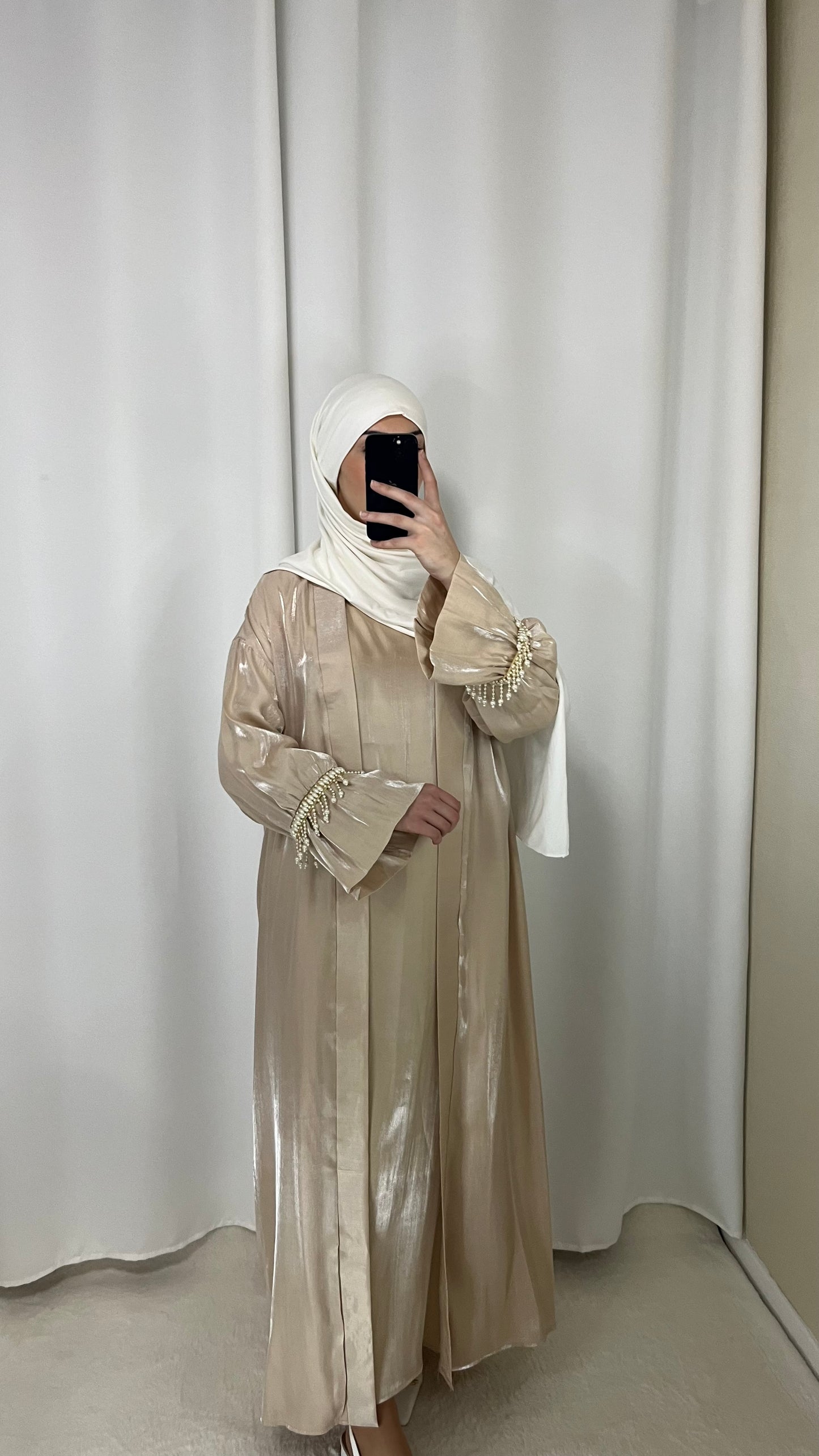 Abaya + sous robe à perles beige