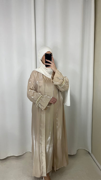 Abaya + sous robe à perles beige