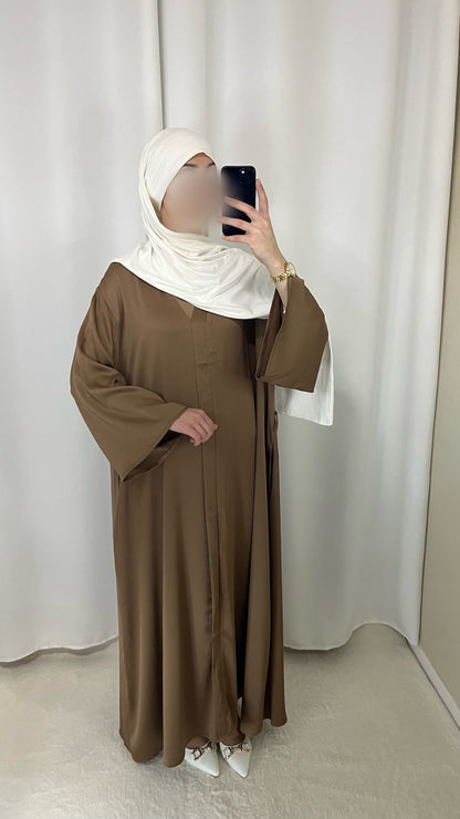 Abaya satinée à poche Marron