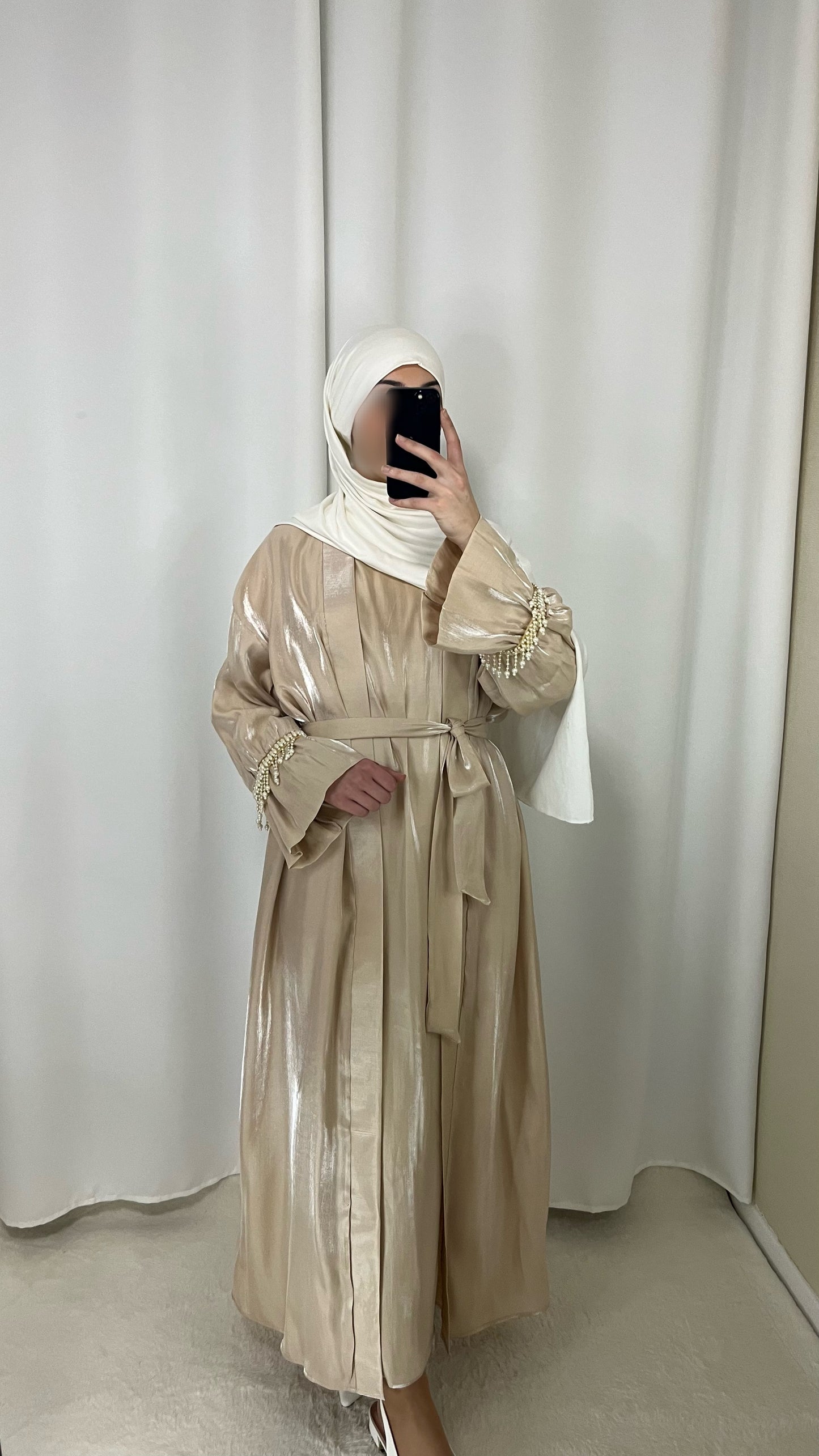 Abaya + sous robe à perles beige