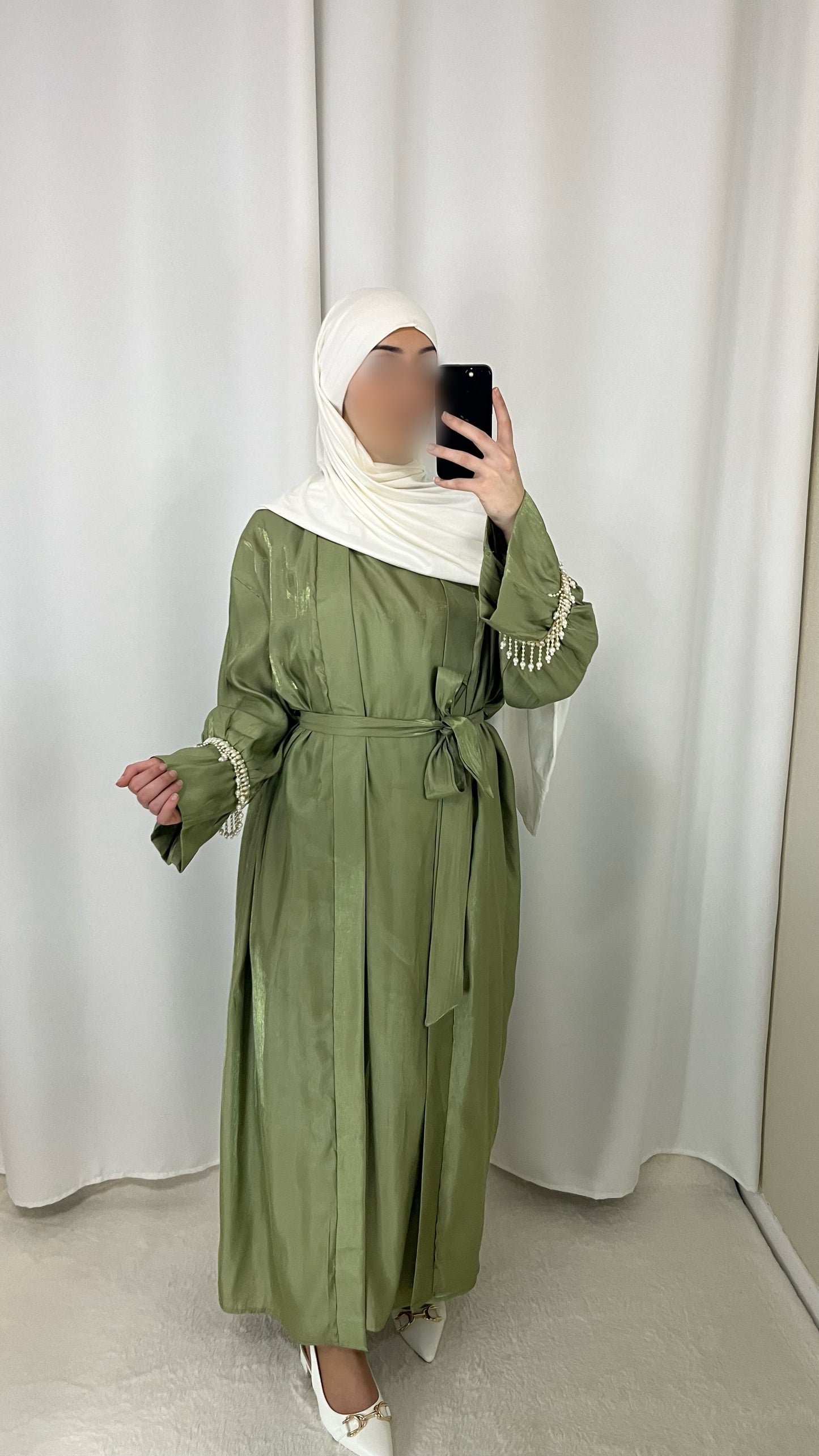 Abaya + sous robe à perles kaki