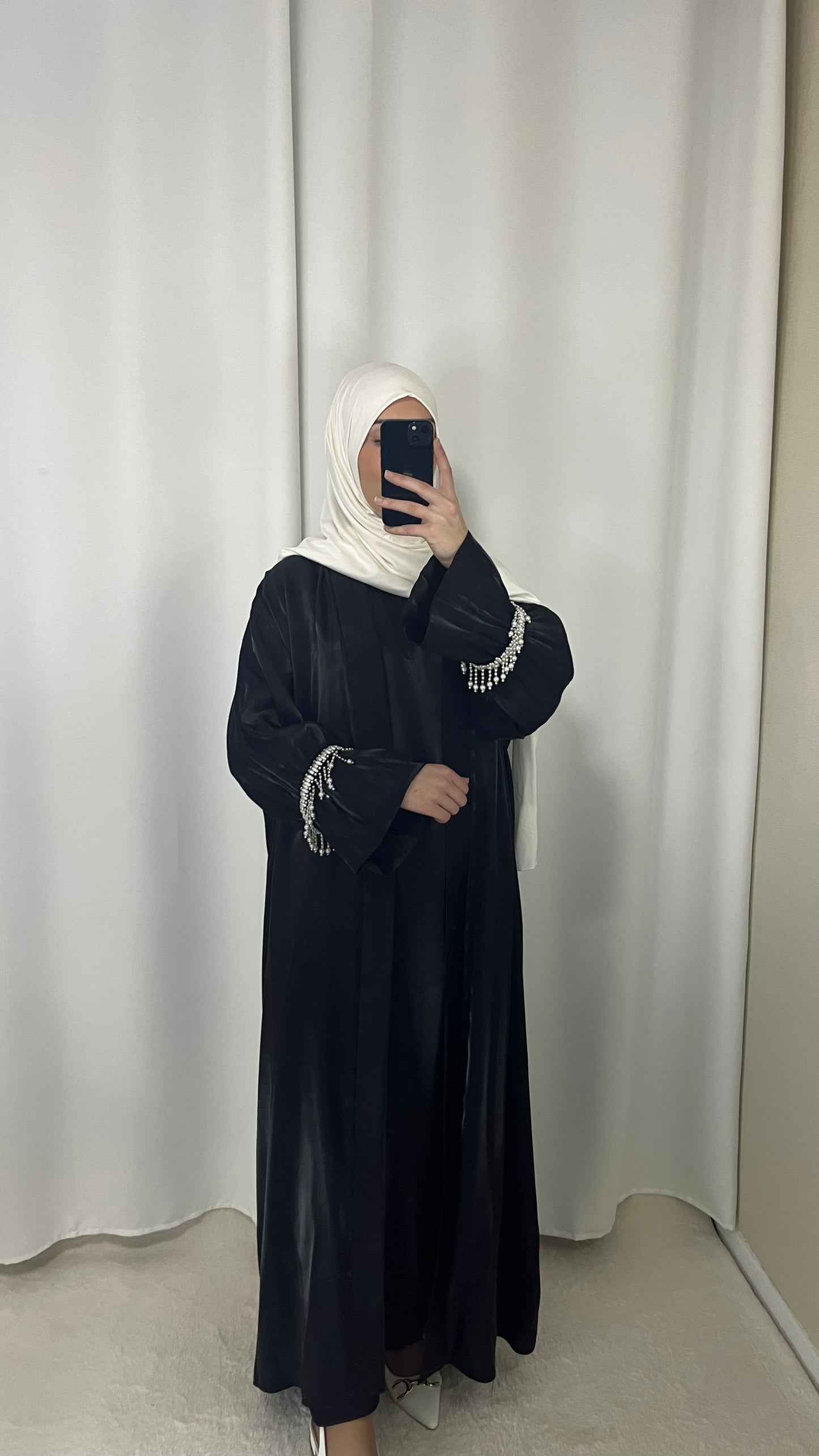 Abaya + sous robe à perles noir