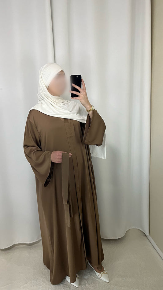 Abaya satinée à poche Marron